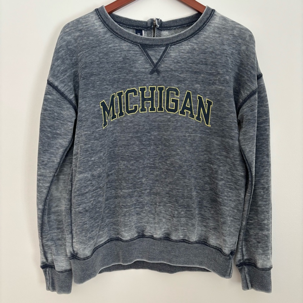 Gear For Sports Michigan Wolverines Acid Wash Zipper Back‎ Sweatshirt Blue Small